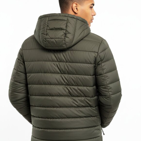 HOLLISTER Mens Olive Green Puffer Jacket Sherpa Lined Hood Coat Warm Winter (L) - Picture 5 of 12